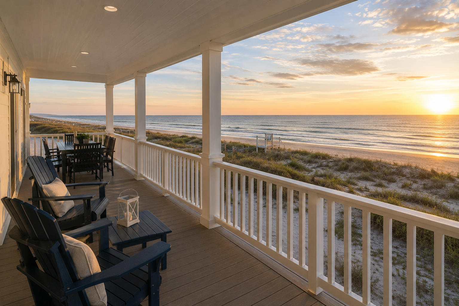 Sunset view from the porch of Palmetto Tide beach house in Myrtle Beach